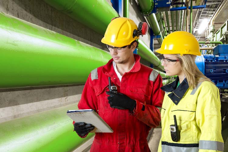 Employees wearing hearing protection